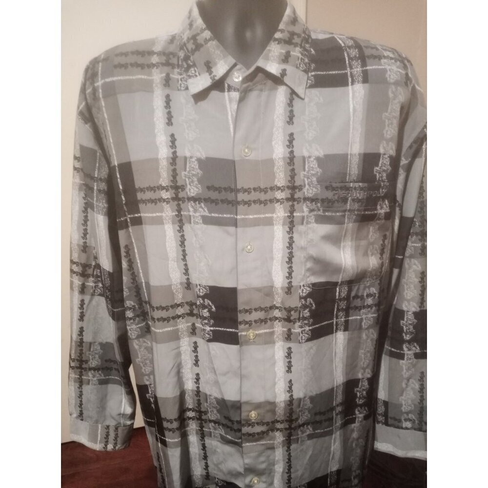 Southpole Shirt Men's XL Gray Black Geometric Long Sleeve Button Down Plaid